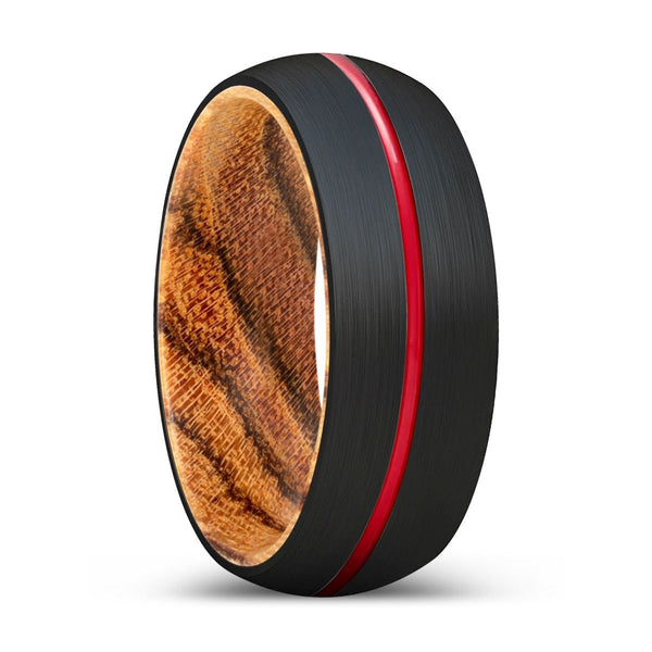MUTANT | Bocote Wood, Black Tungsten Ring, Red Groove, Domed - Rings - Aydins Jewelry - 1