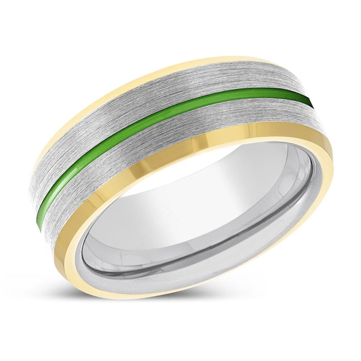 MYSTI | Silver Ring, Silver Tungsten Ring, Green Groove, Gold Beveled Edge - Rings - Aydins Jewelry - 2