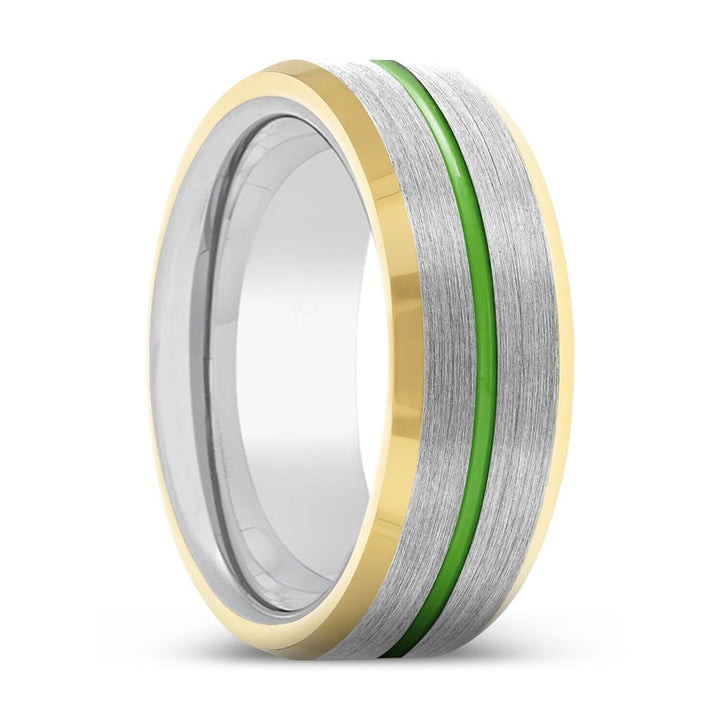 MYSTI | Silver Ring, Silver Tungsten Ring, Green Groove, Gold Beveled Edge - Rings - Aydins Jewelry - 1