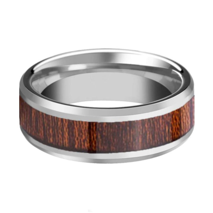 MYTHIC | Silver Tungsten Ring, Koa Wood Inlay, Beveled Edge - Rings - Aydins Jewelry - 2