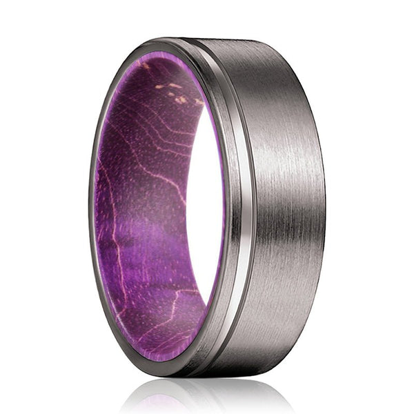 NACH | Purple Wood, Gunmetal Tungsten Offset Groove - Rings - Aydins Jewelry - 1