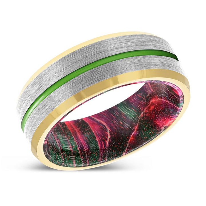 NADLER | Green and Red Wood, Silver Tungsten Ring, Green Groove, Gold Beveled Edge - Rings - Aydins Jewelry - 2