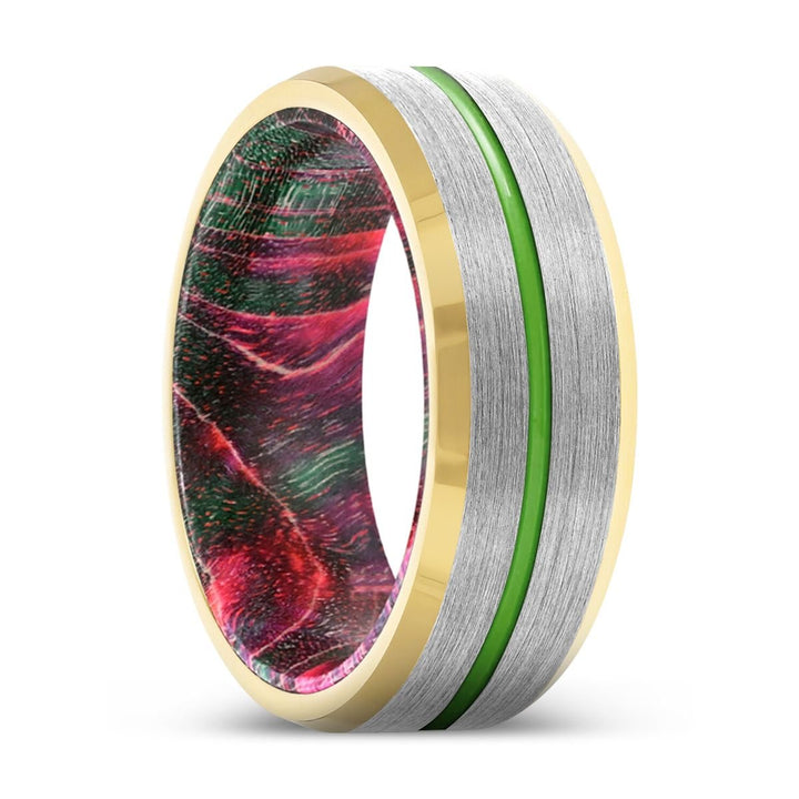 NADLER | Green and Red Wood, Silver Tungsten Ring, Green Groove, Gold Beveled Edge - Rings - Aydins Jewelry - 1