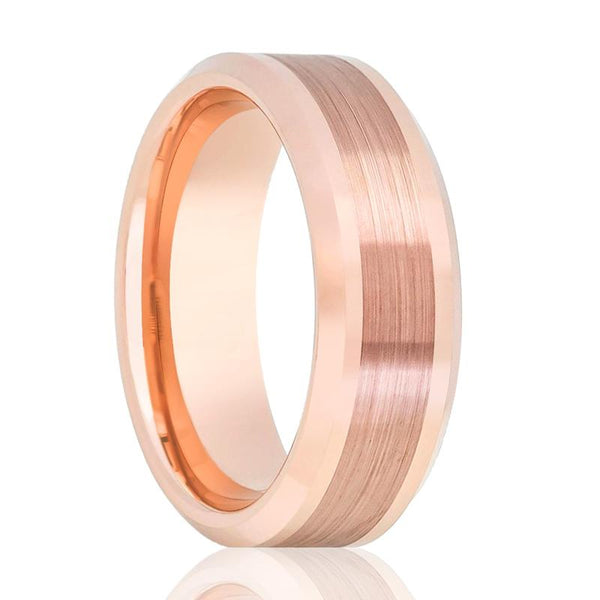 Aydins Rose Gold Brushed Center Line Mens Tungsten Wedding Band 8mm Beveled Edge Tungsten Carbide Wedding Ring - Rings - Aydins_Jewelry