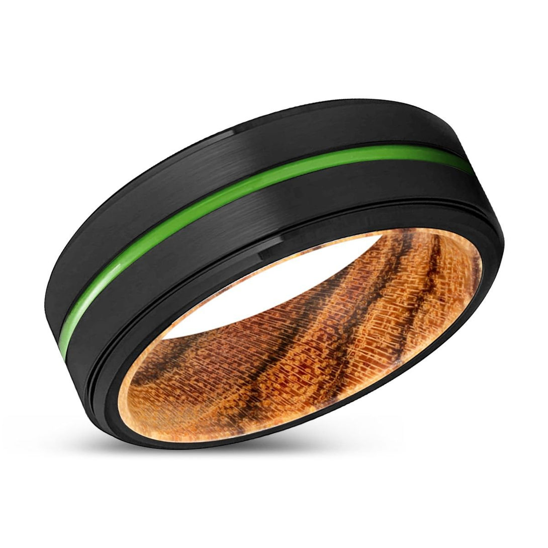 NAPERVILLE | Bocote Wood, Black Tungsten Ring, Green Groove, Stepped Edge - Rings - Aydins Jewelry - 2