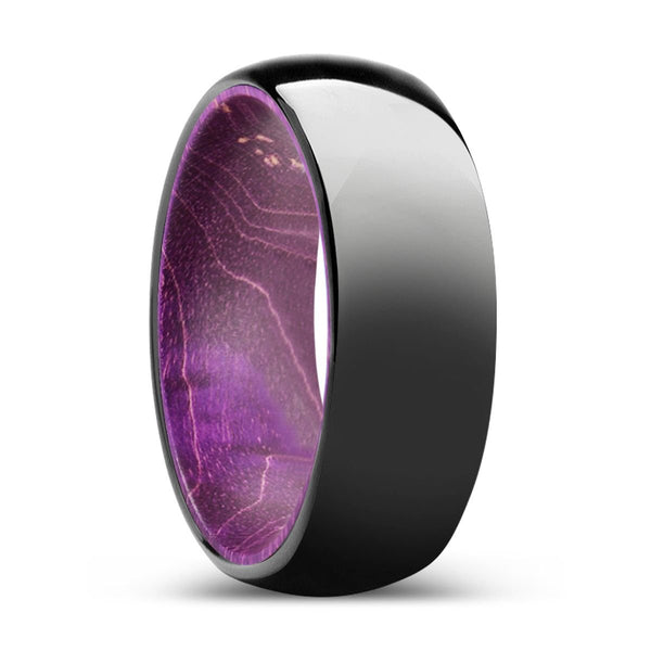 NATURELLE | Purple Wood, Black Tungsten Ring, Shiny, Domed