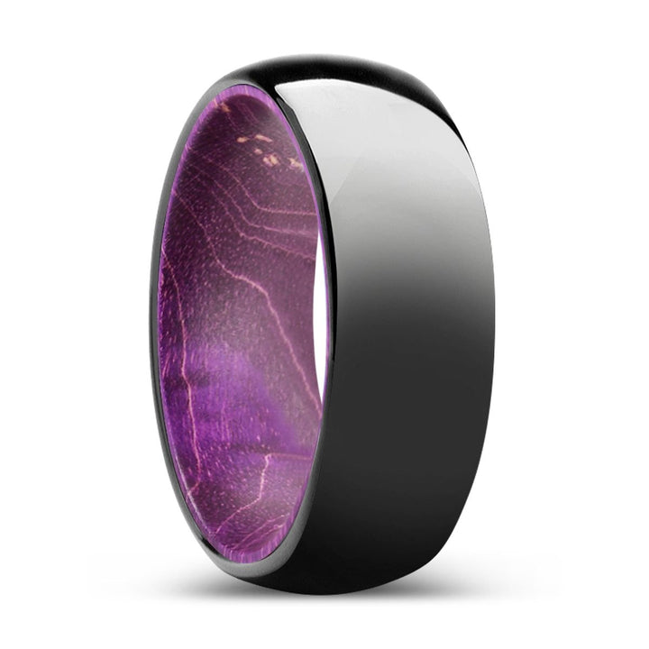 NATURELLE | Purple Wood, Black Tungsten Ring, Shiny, Domed - Rings - Aydins Jewelry - 1