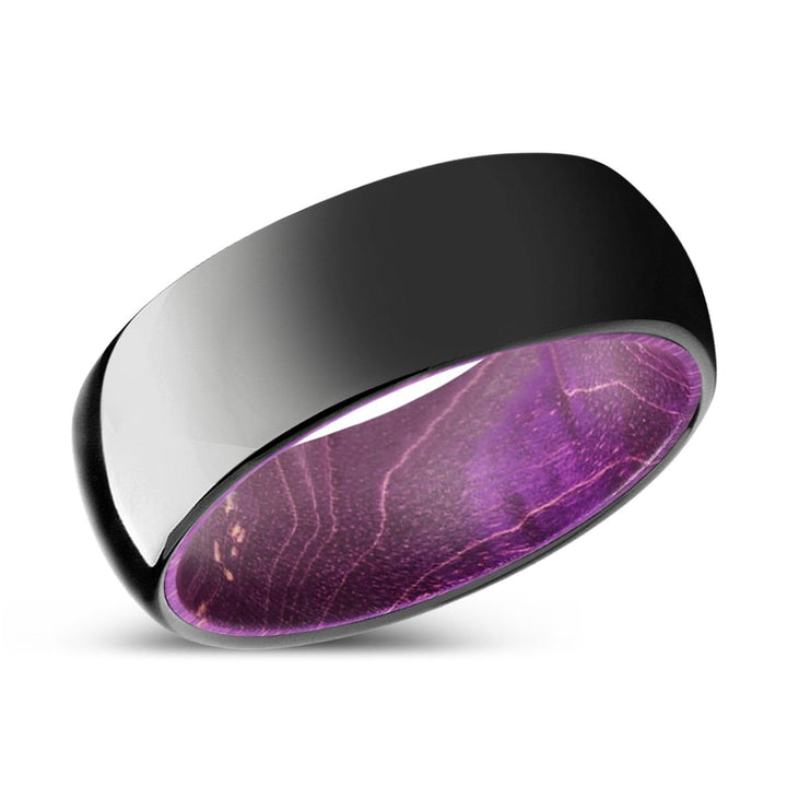 NATURELLE | Purple Wood, Black Tungsten Ring, Shiny, Domed - Rings - Aydins Jewelry - 2