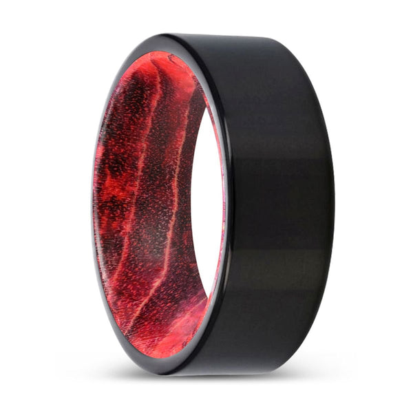 NEARON | Black & Red Wood, Black Tungsten Ring, Shiny, Flat - Rings - Aydins Jewelry - 1