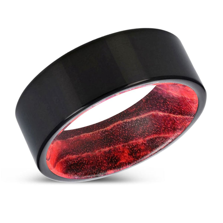 NEARON | Black & Red Wood, Black Tungsten Ring, Shiny, Flat - Rings - Aydins Jewelry - 2