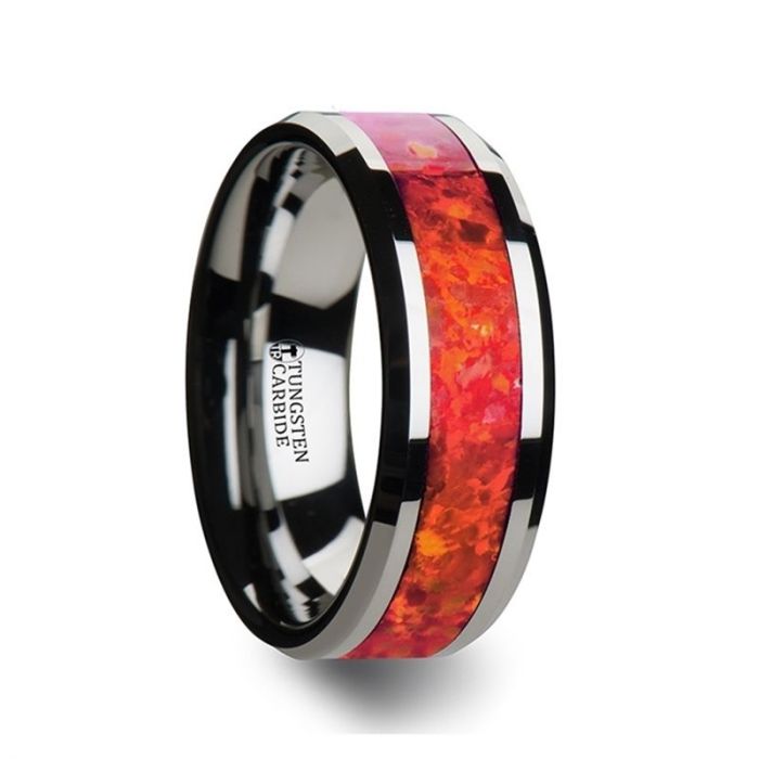 NEBULA | Tungsten Ring Red Opal Inlay - Rings - Aydins Jewelry - 5