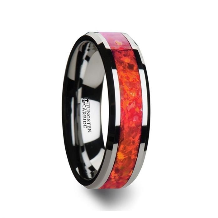 NEBULA | Tungsten Ring Red Opal Inlay - Rings - Aydins Jewelry