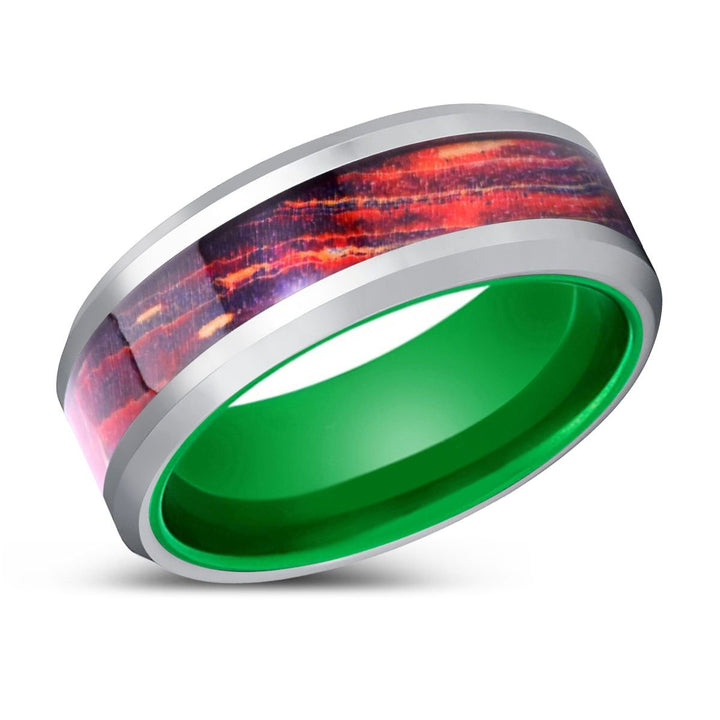 NEBULITH | Green Tungsten Ring, Galaxy Wood Inlay Ring, Silver Edges - Rings - Aydins Jewelry - 2