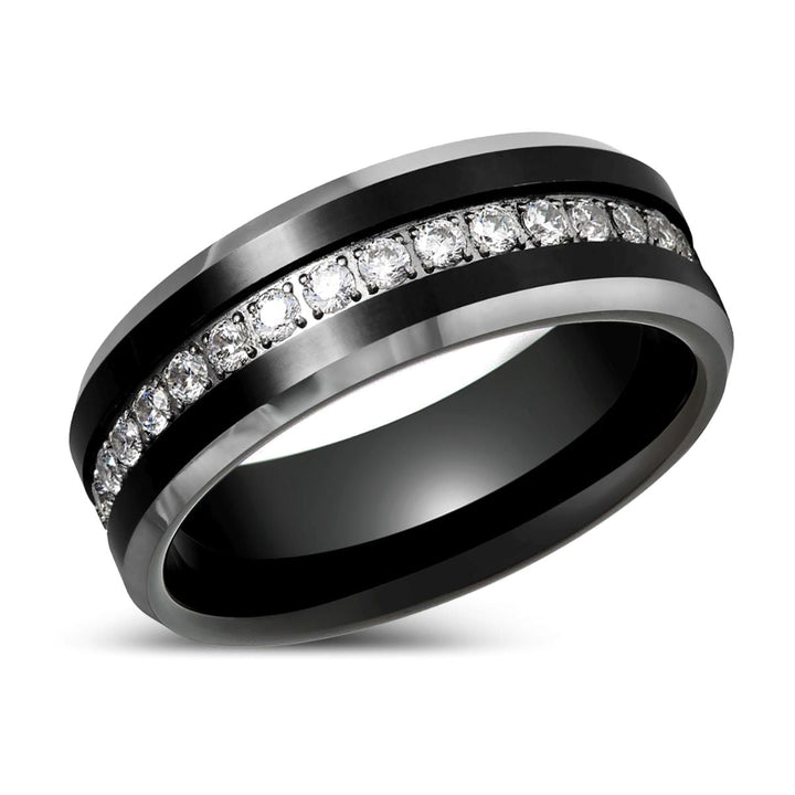 NEMESIS | Black Tungsten Ring, White Round CZ, Beveled Edge Ring - Rings - Aydins Jewelry - 2