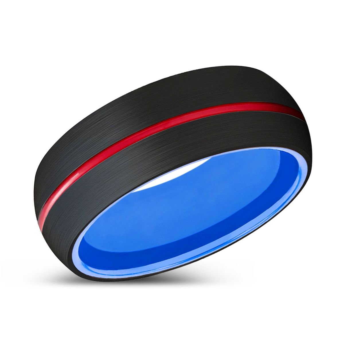 NEMO | Blue Ring, Black Tungsten Ring, Red Groove, Domed - Rings - Aydins Jewelry - 2