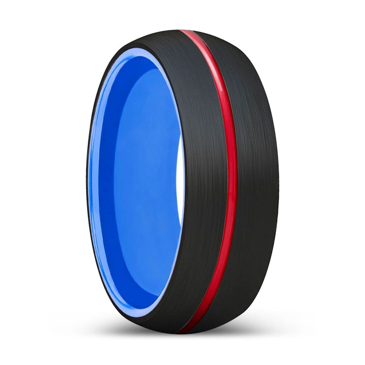 NEMO | Blue Ring, Black Tungsten Ring, Red Groove, Domed - Rings - Aydins Jewelry - 1