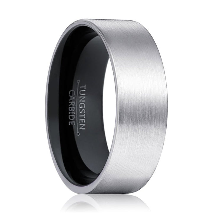 NERO | Black Ring, Silver Tungsten Ring, Brushed, Flat - Rings - Aydins Jewelry - 1