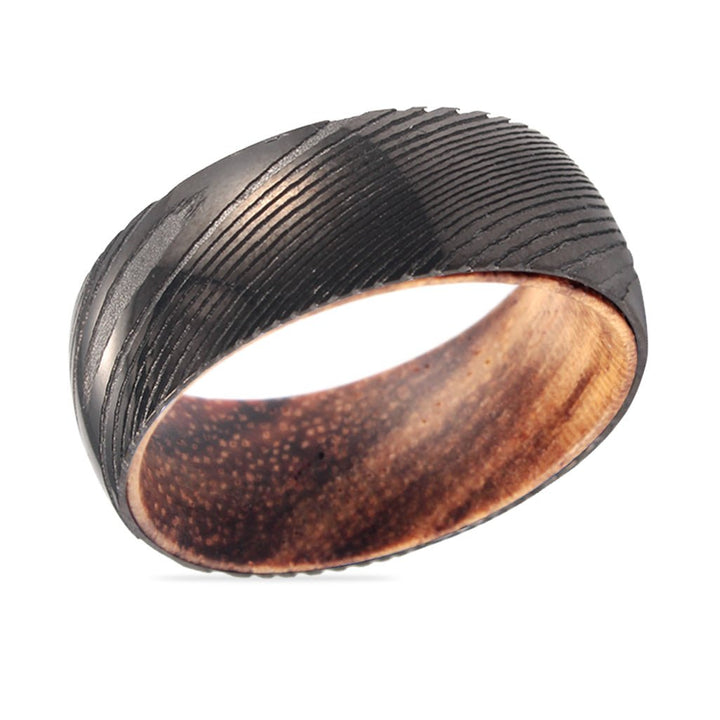 NEWON | Zebra Wood, Gunmetal Damascus Steel Ring, Domed - Rings - Aydins Jewelry - 2