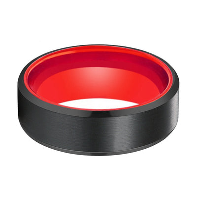 NEWT | Red Ring, Black Tungsten Ring, Brushed, Beveled - Rings - Aydins Jewelry - 2