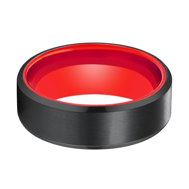 NEWT | Red Ring, Black Tungsten Ring, Brushed, Beveled - Rings - Aydins Jewelry - 2