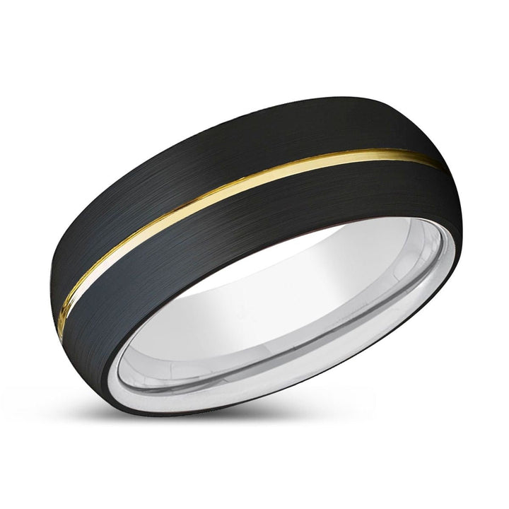 NEXUS | Silver Ring, Black Tungsten Ring, Gold Groove, Domed - Rings - Aydins Jewelry - 2
