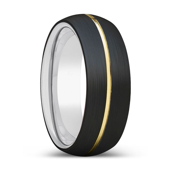 NEXUS | Silver Ring, Black Tungsten Ring, Gold Groove, Domed - Rings - Aydins Jewelry - 1