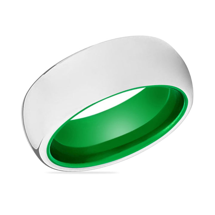 NEZARA | Green Ring, Silver Tungsten Ring, Shiny, Domed - Rings - Aydins Jewelry - 2