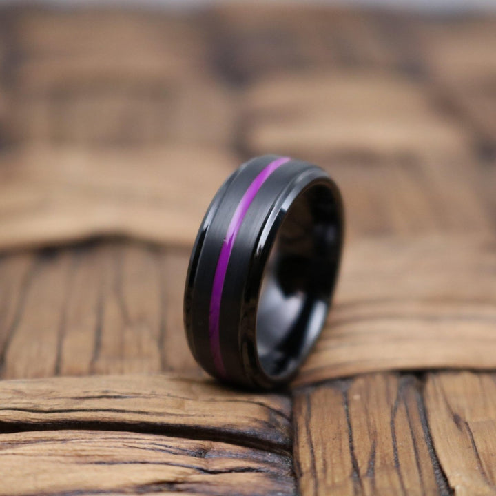NIGHTSHADE | Black Ring, Black Tungsten Ring, Purple Groove, Stepped Edge - Rings - Aydins Jewelry - 5