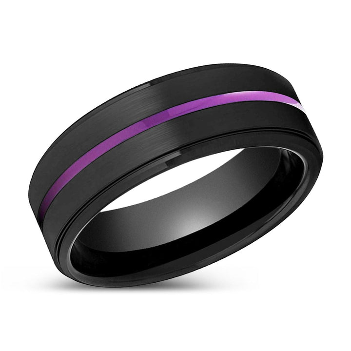 NIGHTSHADE | Black Ring, Black Tungsten Ring, Purple Groove, Stepped Edge - Rings - Aydins Jewelry - 2