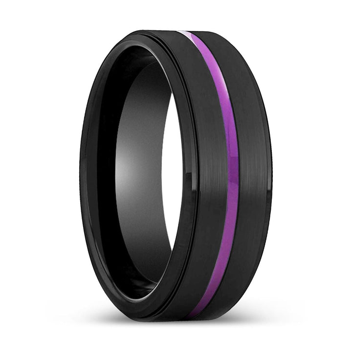 NIGHTSHADE | Black Ring, Black Tungsten Ring, Purple Groove, Stepped Edge - Rings - Aydins Jewelry - 1