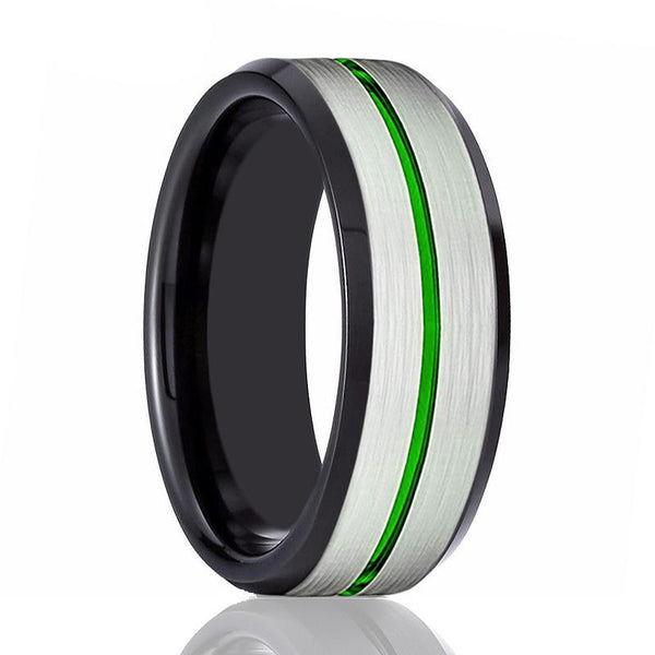 NITRO | Black Ring, Silver Brushed Green Groove Black Beveled
