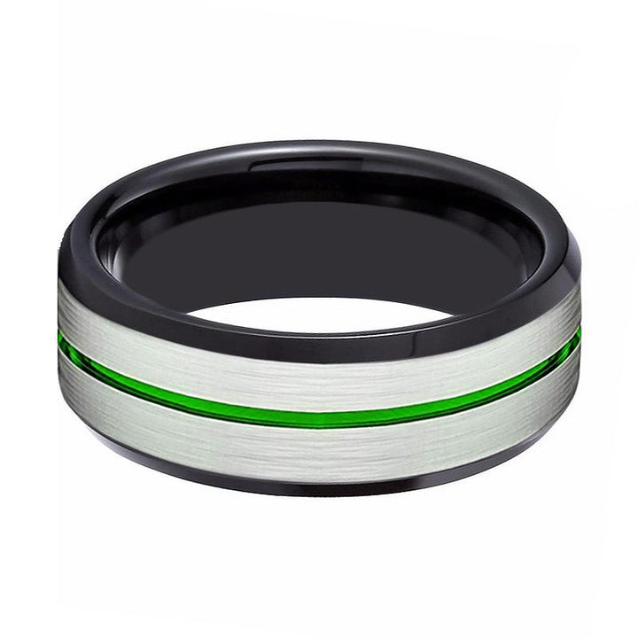NITRO | Black Ring, Silver Brushed Green Groove Black Beveled - Rings - Aydins Jewelry - 2