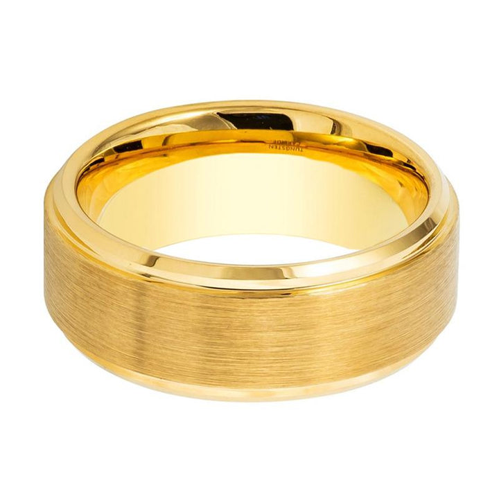 NIX | Gold Tungsten Ring, Brushed, Stepped Edge - Rings - Aydins Jewelry - 2