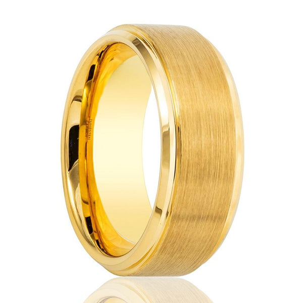 Gold Brushed Stepped Edge Tungsten Ring Wedding Band 6mm, 8mm Tungsten Carbide Wedding Ring - Rings - Aydins_Jewelry