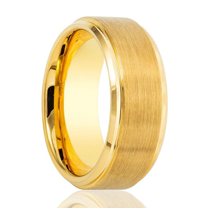 NIX | Gold Tungsten Ring, Brushed, Stepped Edge