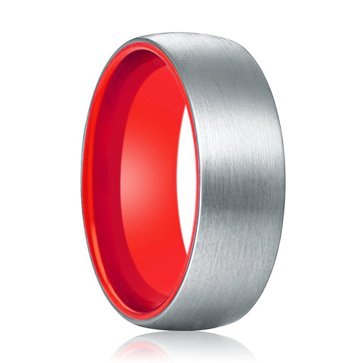 NOBLE | Red Ring, Silver Tungsten Ring, Brushed, Domed - Rings - Aydins Jewelry - 1