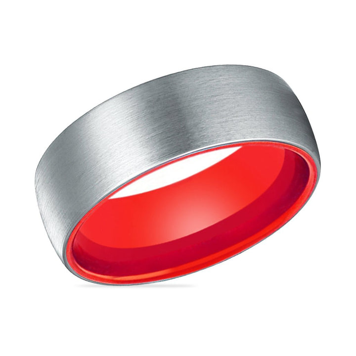 NOBLE | Red Ring, Silver Tungsten Ring, Brushed, Domed - Rings - Aydins Jewelry - 2