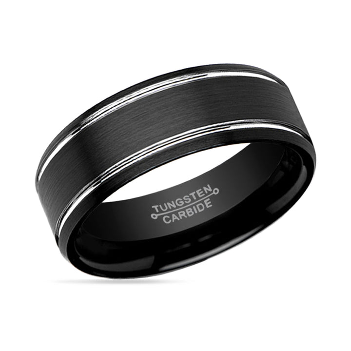 NOCTURNE | Black Tungsten Ring, Double Polished Grooves, Beveled - Rings - Aydins Jewelry - 2
