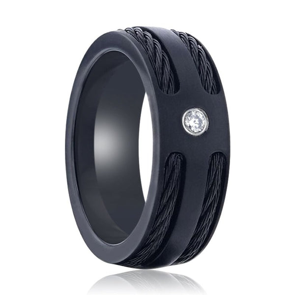 NOIR | Titanium Ring Double Black Rope Inlay