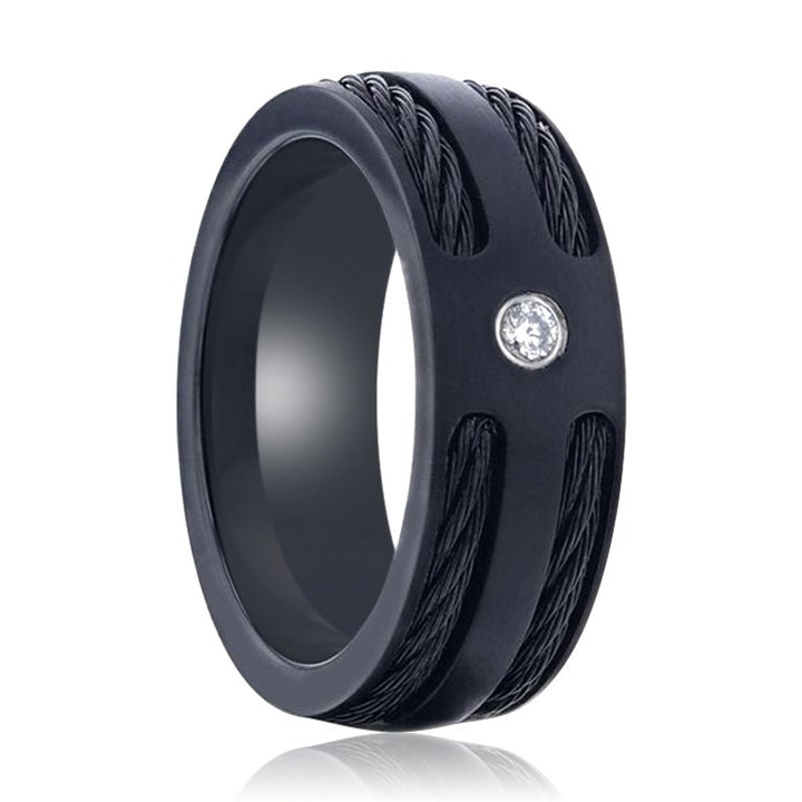 NOIR | Titanium Ring Double Black Rope Inlay - Rings - Aydins Jewelry - 1