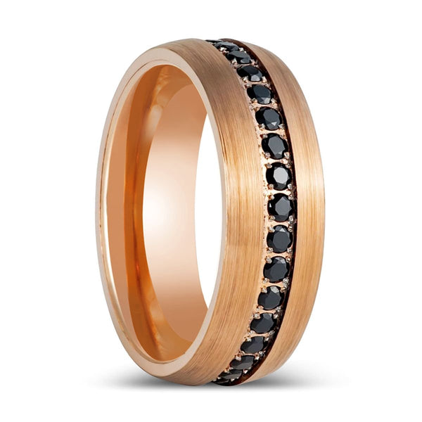 NOIRZIRCON | Rose Gold Tungsten Ring, Domed Ring, Black CZ Ring