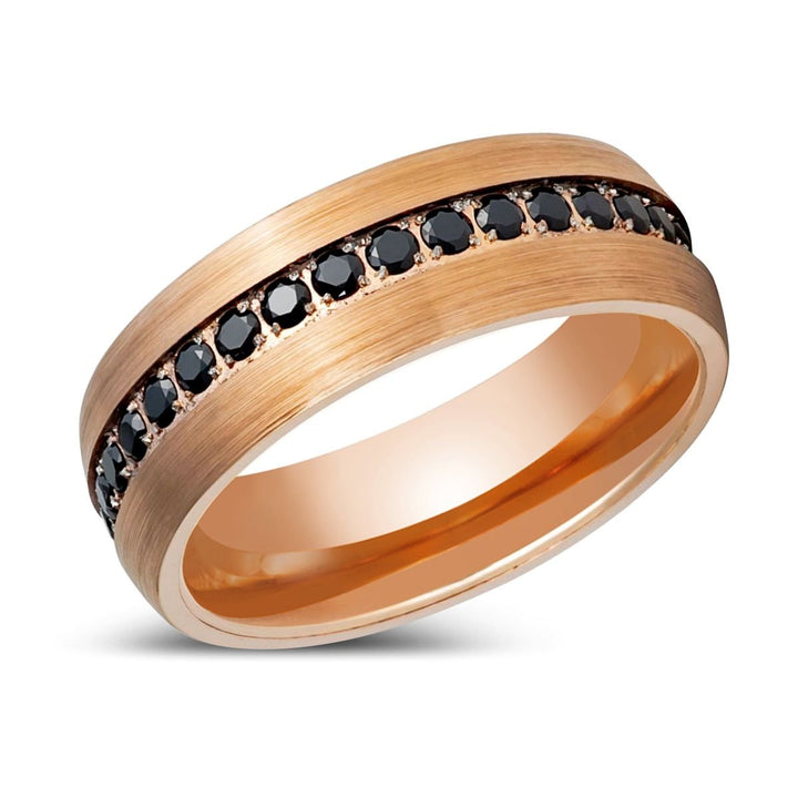 NOIRZIRCON | Rose Gold Tungsten Ring, Domed Ring, Black CZ Ring - Rings - Aydins Jewelry - 2
