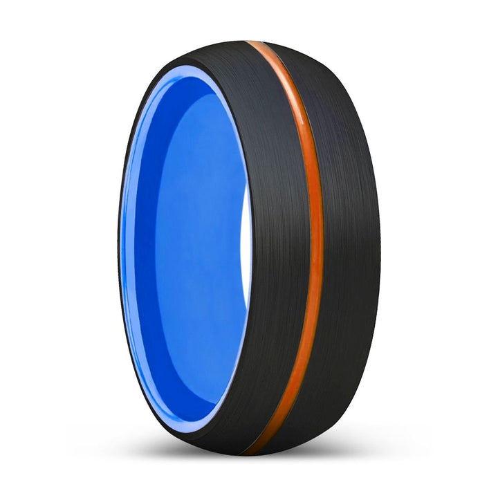 NOMAD | Blue Ring, Black Tungsten Ring, Orange Groove, Domed - Rings - Aydins Jewelry - 1