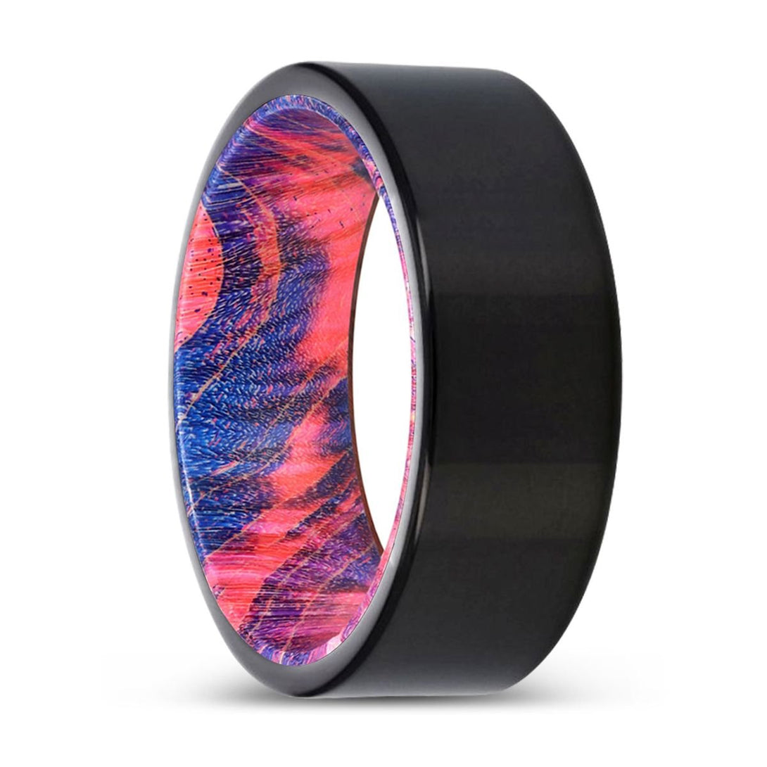 NORBURY | Blue & Red Wood, Black Tungsten Ring, Shiny, Flat - Rings - Aydins Jewelry - 1