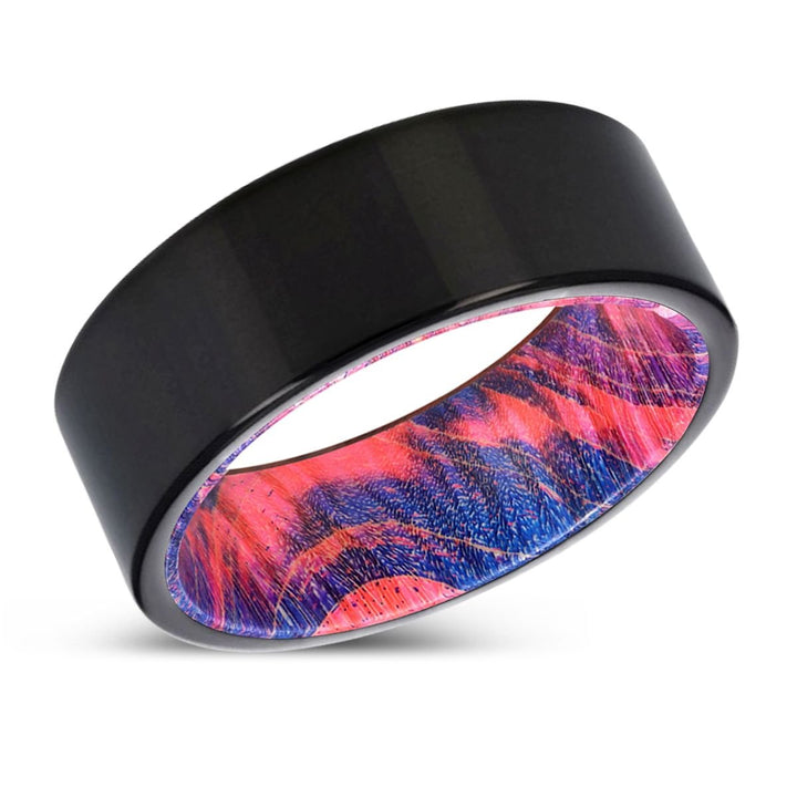 NORBURY | Blue & Red Wood, Black Tungsten Ring, Shiny, Flat - Rings - Aydins Jewelry - 2