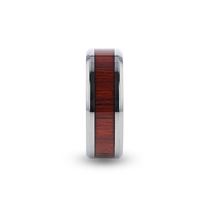 NORRO | Silver Titanium Ring, Padauk Wood Inlay, Beveled - Rings - Aydins Jewelry - 1