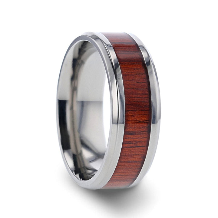 NORRO | Silver Titanium Ring, Padauk Wood Inlay, Beveled - Rings - Aydins Jewelry - 2