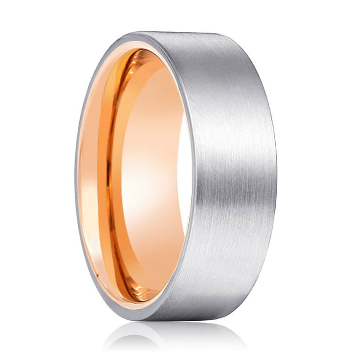 NORSK | Rose Gold Ring, Silver Tungsten Ring, Brushed, Flat - Rings - Aydins Jewelry - 1
