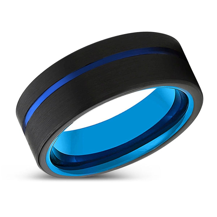 NORTHSTAR | Blue Tungsten Ring, Black Tungsten Ring, Blue Offset Groove, Flat - Rings - Aydins Jewelry - 2