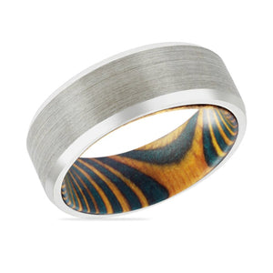 NORTON | Green & Yellow, Silver Tungsten Ring, Brushed, Beveled - Rings - Aydins Jewelry - 2